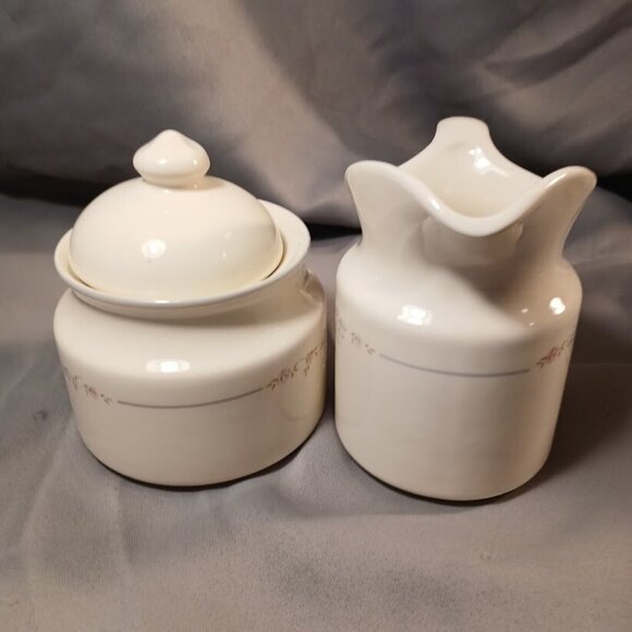 Pfaltzgraff Trousseau Lidded Sugar Bowl and Creamer Pitcher Vintage Stoneware - Picture 2 of 9